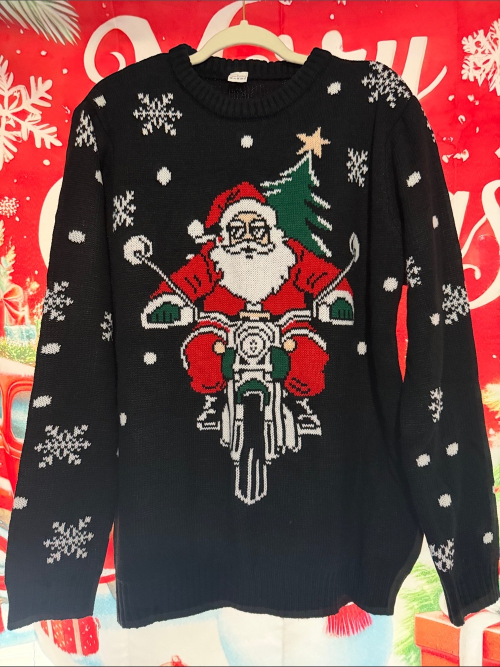 Black Christmas Santa Motorcycle Crewneck Sweater